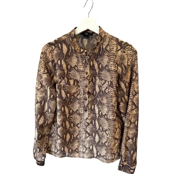 H&M Snake Print Blouse Women's Size 4 Brown Beige Button Up Artsy Career - Picture 1 of 6